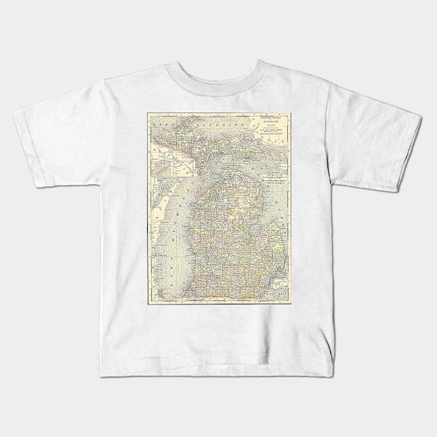 Vintage Map of Michigan (1901) Kids T-Shirt by Bravuramedia